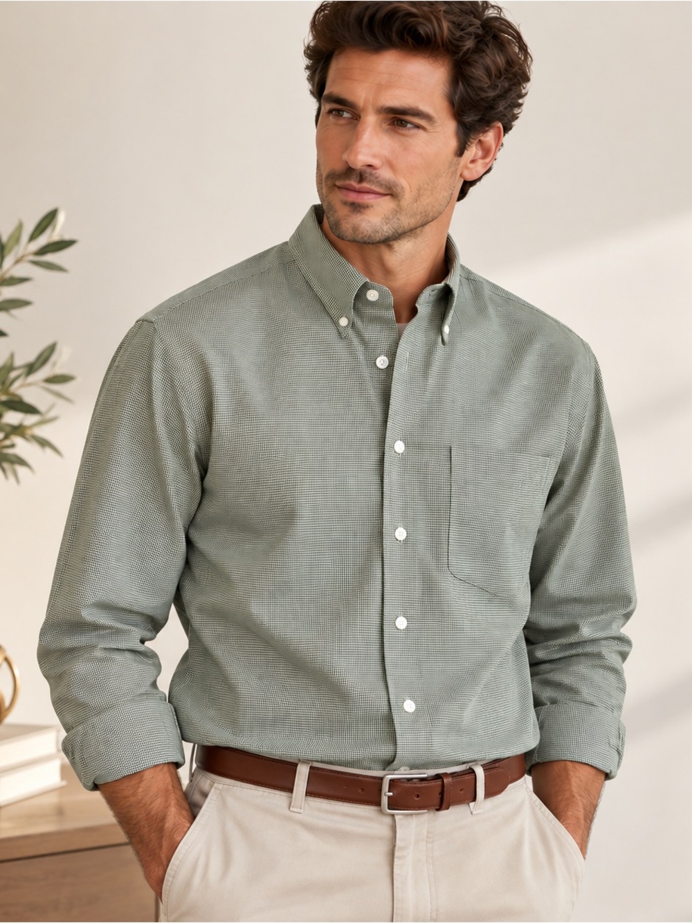 Daniel Cremieux Men’s Sage Check Cotton Button Down Shirt Size S Classic Fit